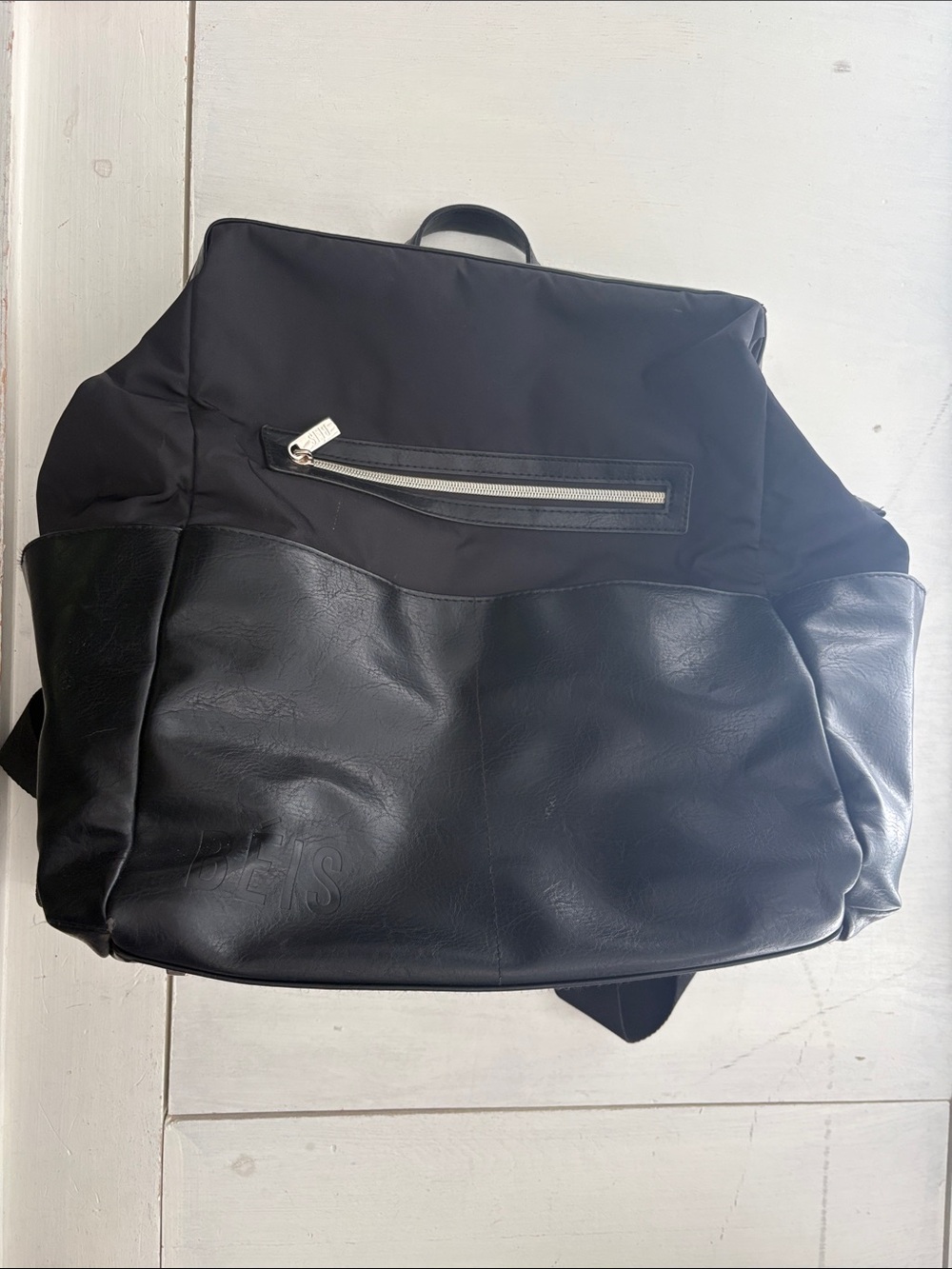 Beis Nylon & Faux Leather Backpack/diaperbag